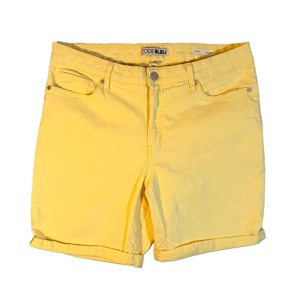 Code Bleu Soho Denim Bermuda Shorts Women's 14 Yellow Stretch Zip Fly 5-Pocket